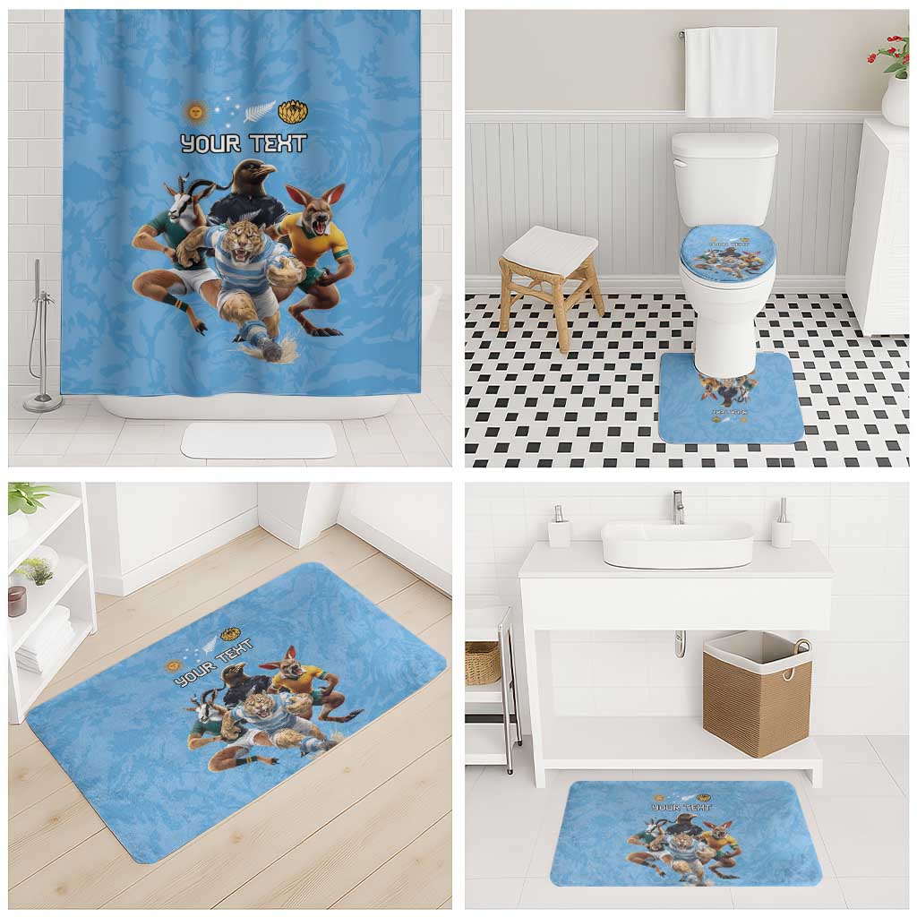 Custom Rugby Southern Hemisphere Bathroom Set Argentina AUNZ South Africa Mascot Blue - Aussie Hoodie