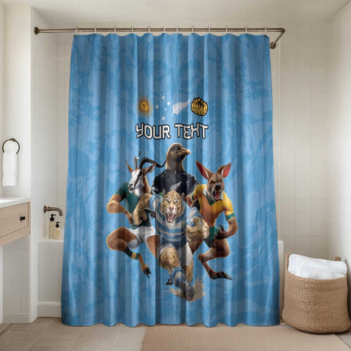Custom Rugby Southern Hemisphere Bathroom Set Argentina AUNZ South Africa Mascot Blue - Aussie Hoodie