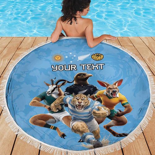 Custom Rugby Southern Hemisphere Beach Blanket Argentina AUNZ South Africa Mascot Blue - Aussie Hoodie