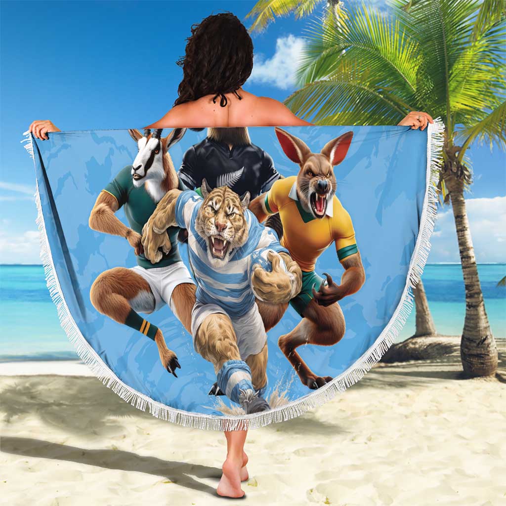 Custom Rugby Southern Hemisphere Beach Blanket Argentina AUNZ South Africa Mascot Blue - Aussie Hoodie