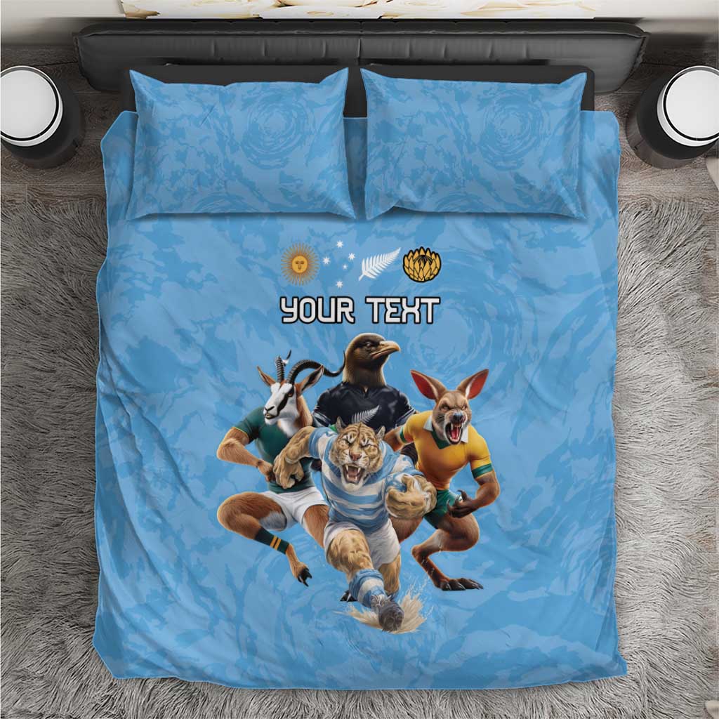 Custom Rugby Southern Hemisphere Bedding Set Argentina AUNZ South Africa Mascot Blue - Aussie Hoodie