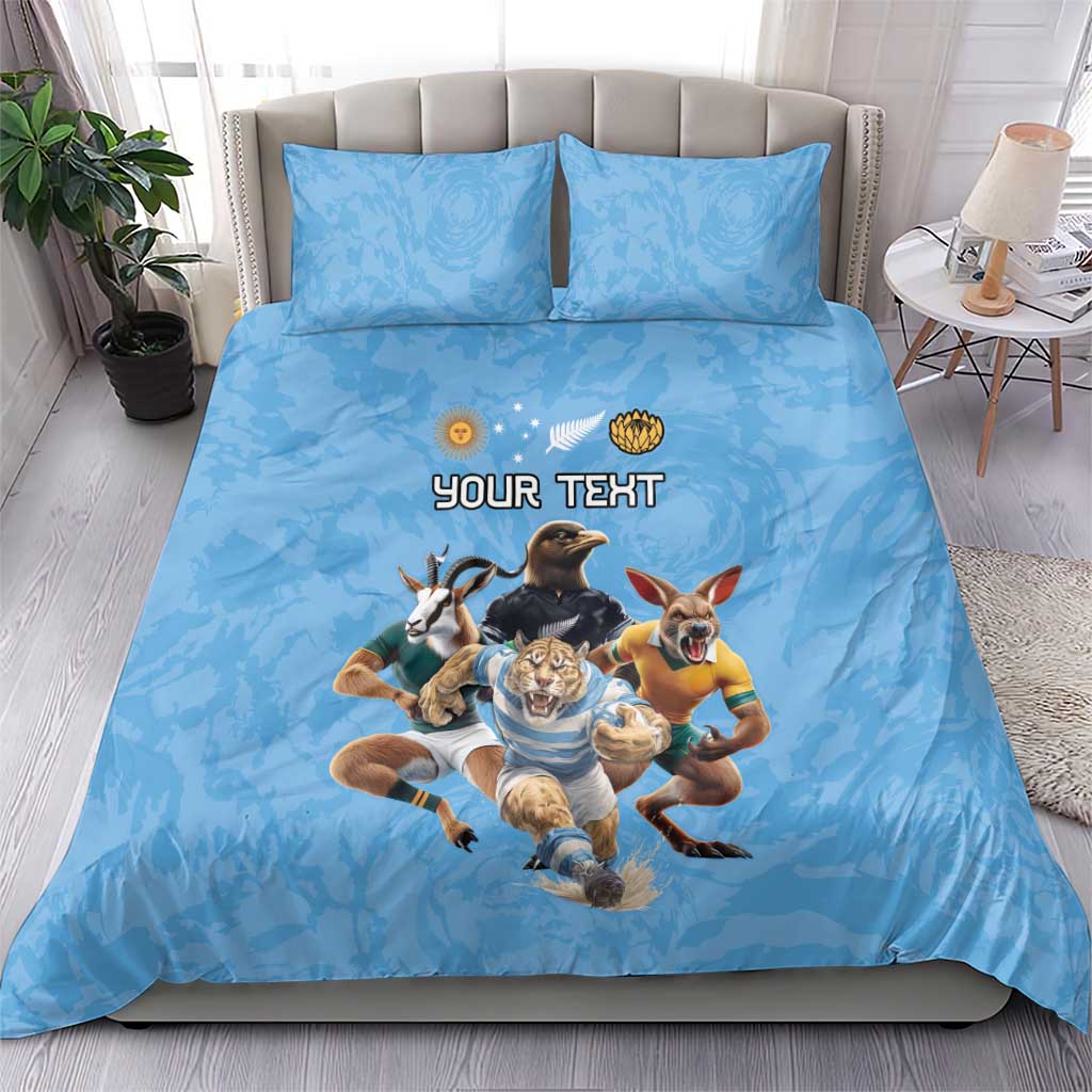 Custom Rugby Southern Hemisphere Bedding Set Argentina AUNZ South Africa Mascot Blue - Aussie Hoodie