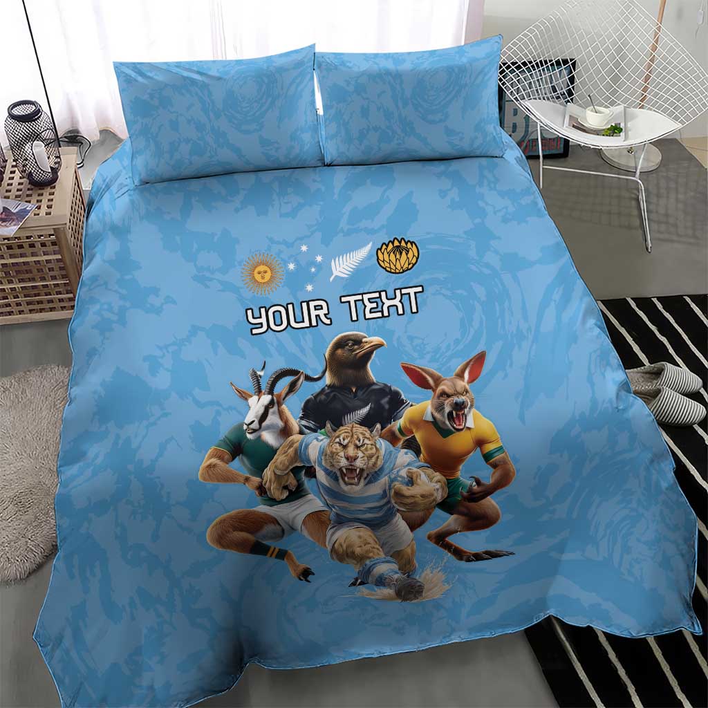 Custom Rugby Southern Hemisphere Bedding Set Argentina AUNZ South Africa Mascot Blue - Aussie Hoodie