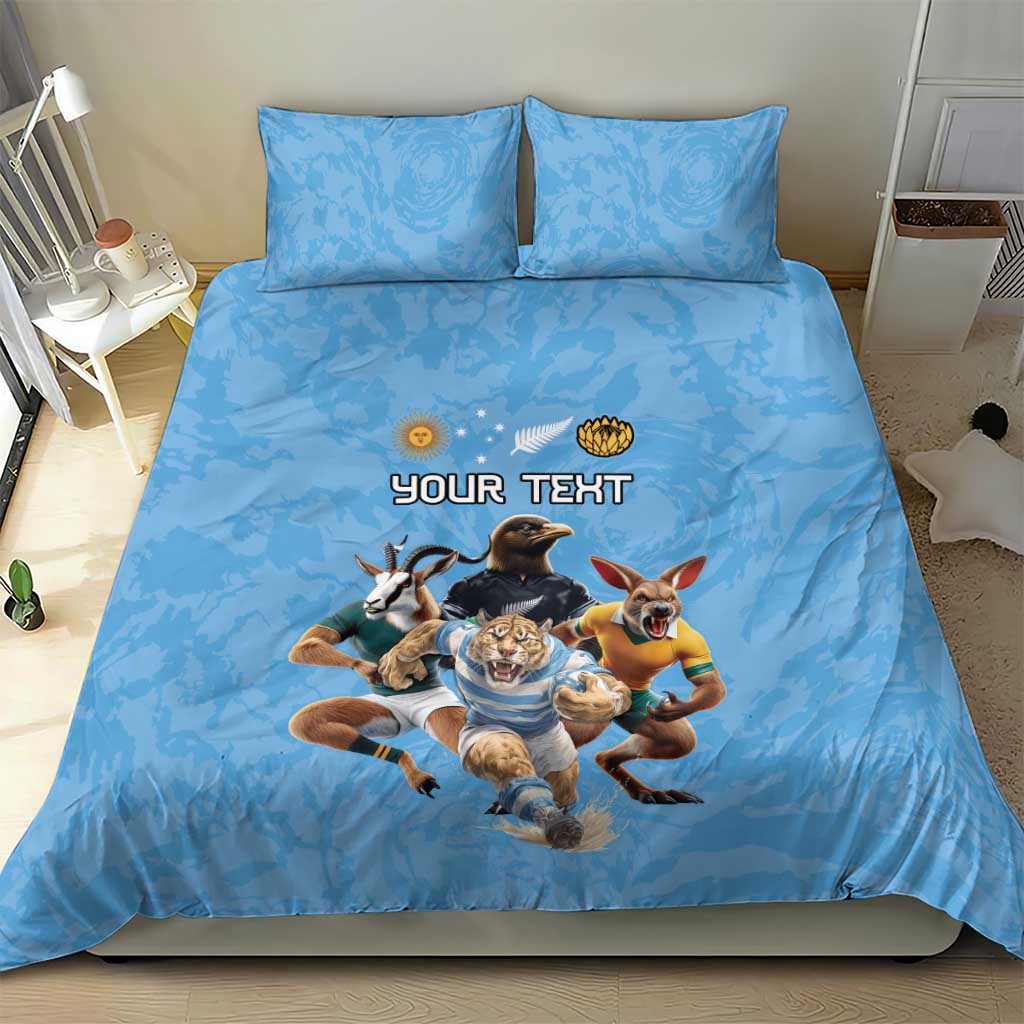Custom Rugby Southern Hemisphere Bedding Set Argentina AUNZ South Africa Mascot Blue - Aussie Hoodie