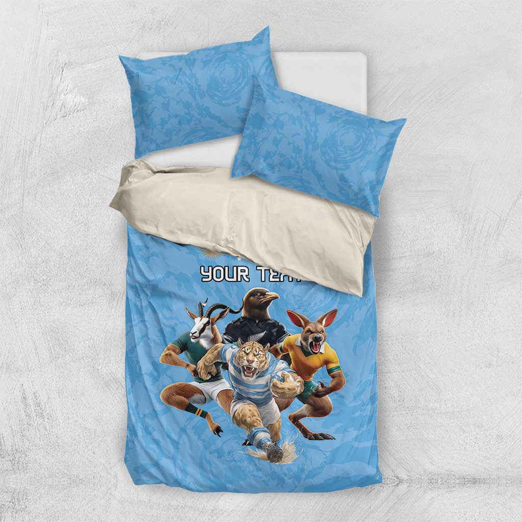 Custom Rugby Southern Hemisphere Bedding Set Argentina AUNZ South Africa Mascot Blue - Aussie Hoodie