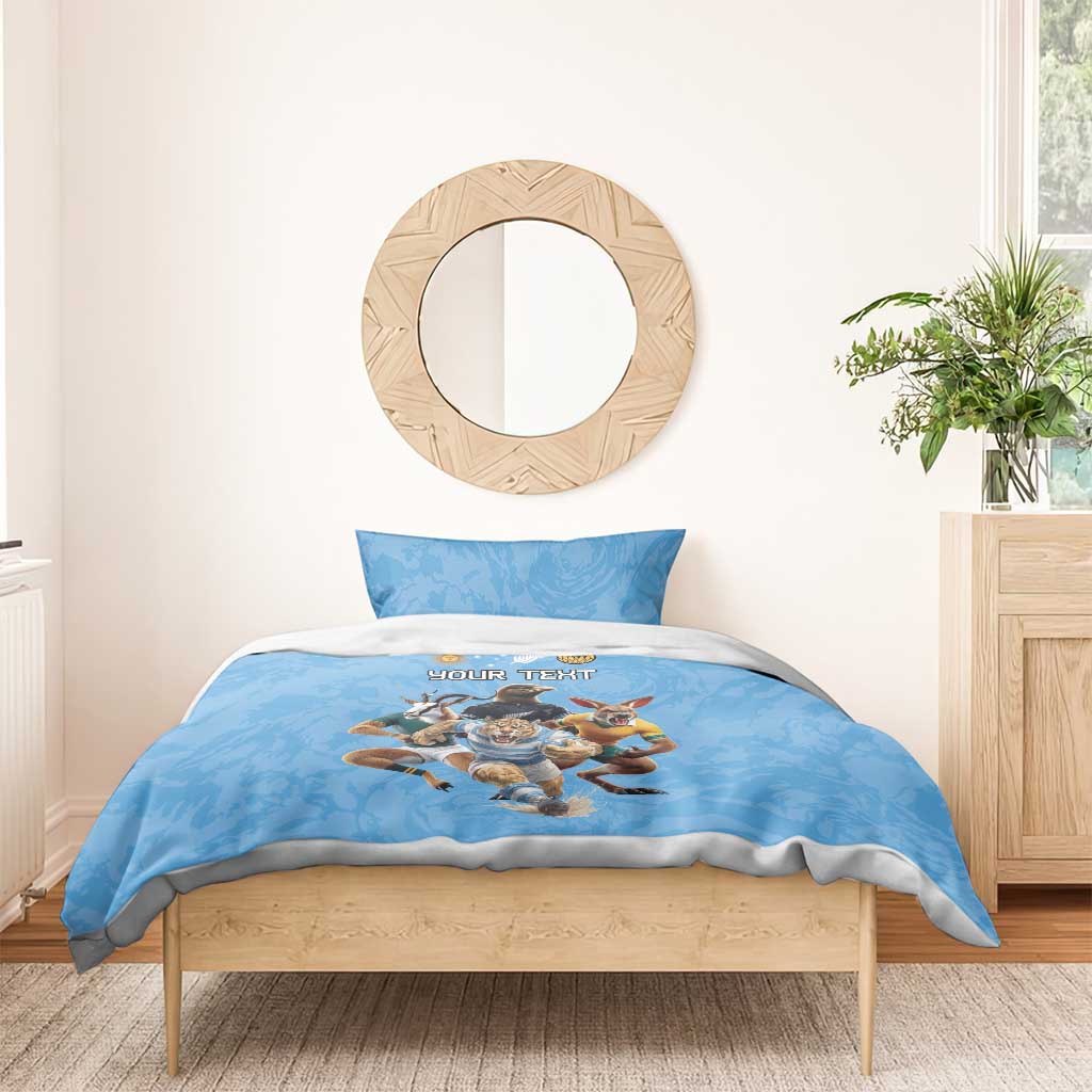 Custom Rugby Southern Hemisphere Bedding Set Argentina AUNZ South Africa Mascot Blue - Aussie Hoodie