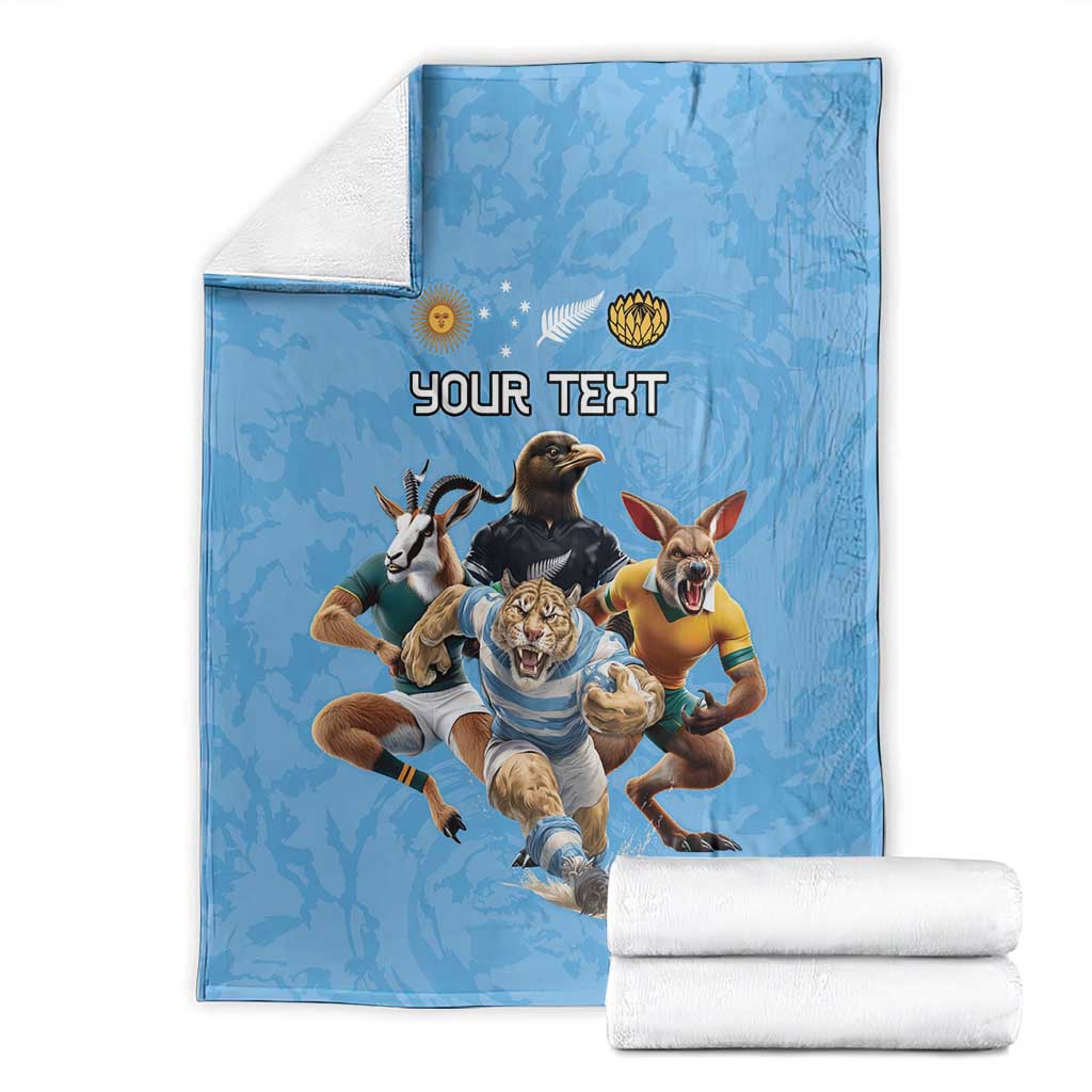 Custom Rugby Southern Hemisphere Blanket Argentina AUNZ South Africa Mascot Blue - Aussie Hoodie