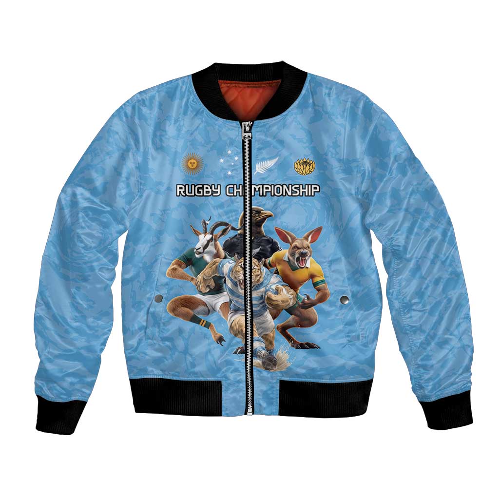 Custom Rugby Southern Hemisphere Bomber Jacket Argentina AUNZ South Africa Mascot Blue - Aussie Hoodie