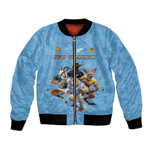 Custom Rugby Southern Hemisphere Bomber Jacket Argentina AUNZ South Africa Mascot Blue - Aussie Hoodie