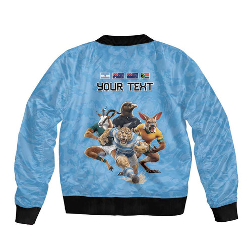 Custom Rugby Southern Hemisphere Bomber Jacket Argentina AUNZ South Africa Mascot Blue - Aussie Hoodie