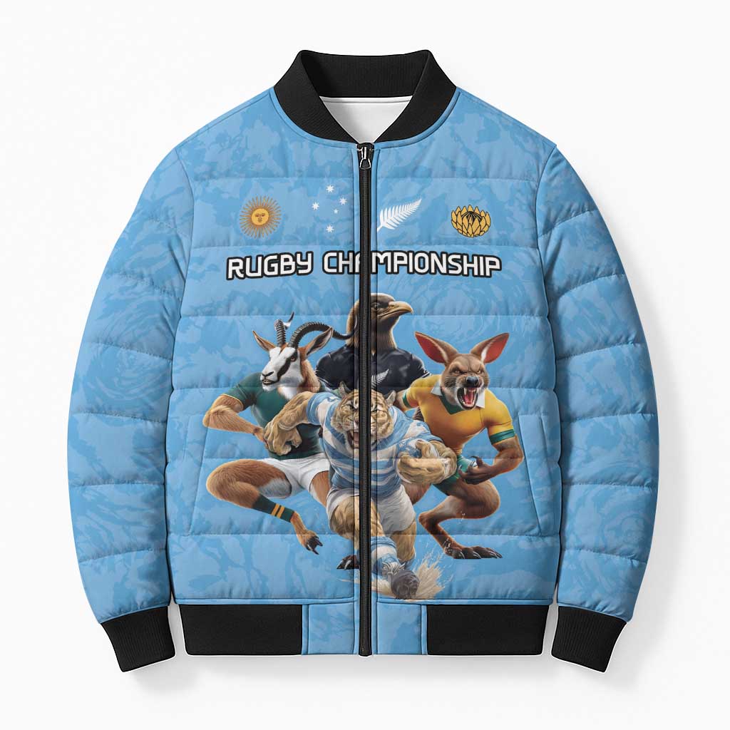 Custom Rugby Southern Hemisphere Bomber Puffer Jacket Argentina AUNZ South Africa Mascot Blue - Aussie Hoodie