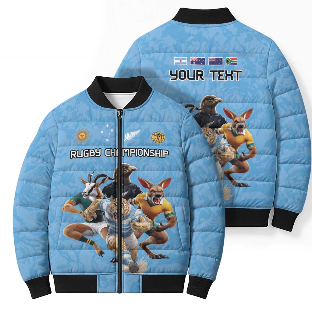 Custom Rugby Southern Hemisphere Bomber Puffer Jacket Argentina AUNZ South Africa Mascot Blue - Aussie Hoodie