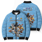 Custom Rugby Southern Hemisphere Bomber Puffer Jacket Argentina AUNZ South Africa Mascot Blue - Aussie Hoodie