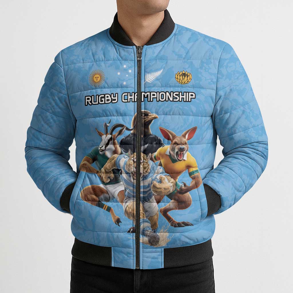 Custom Rugby Southern Hemisphere Bomber Puffer Jacket Argentina AUNZ South Africa Mascot Blue - Aussie Hoodie