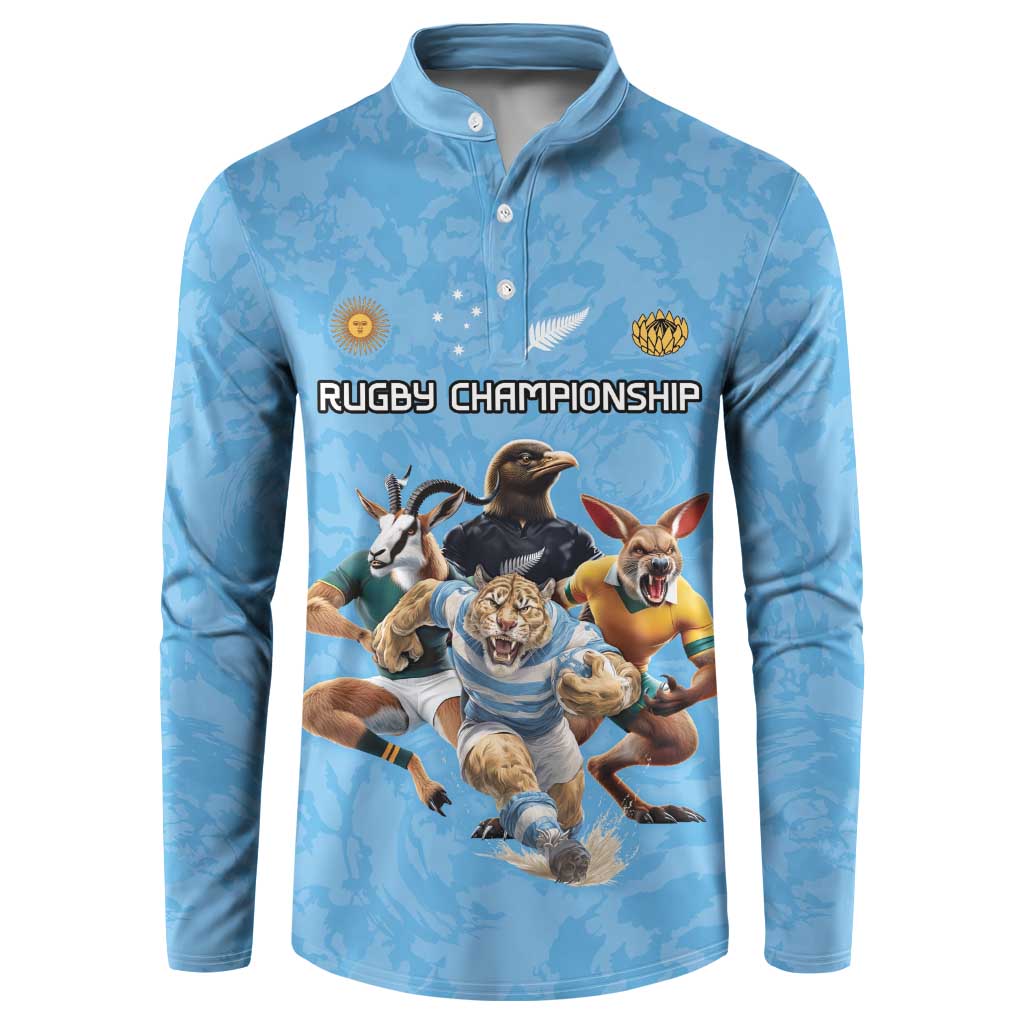 Custom Rugby Southern Hemisphere Button Sweatshirt Argentina AUNZ South Africa Mascot Blue - Aussie Hoodie