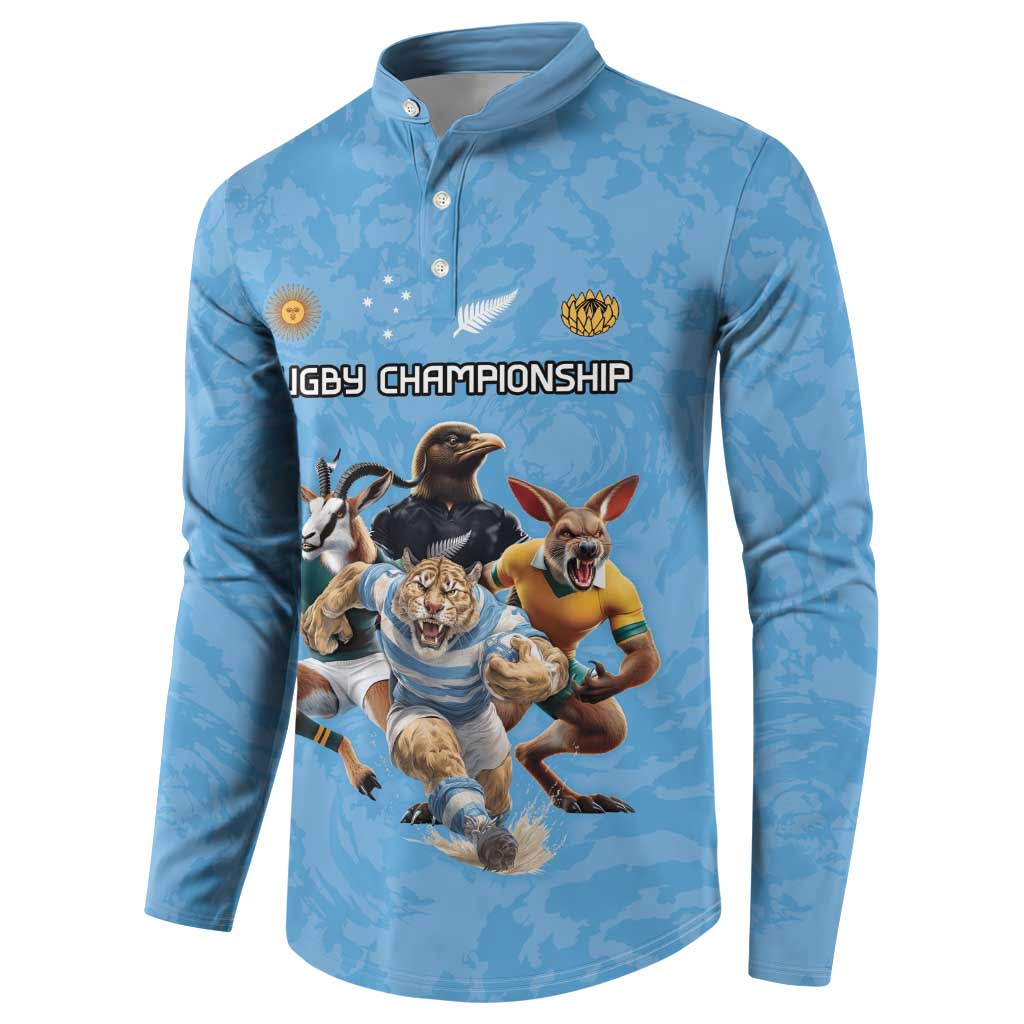 Custom Rugby Southern Hemisphere Button Sweatshirt Argentina AUNZ South Africa Mascot Blue - Aussie Hoodie