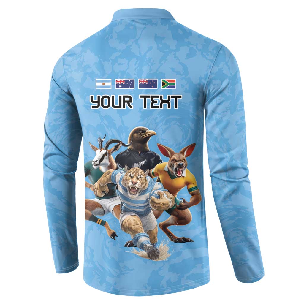 Custom Rugby Southern Hemisphere Button Sweatshirt Argentina AUNZ South Africa Mascot Blue - Aussie Hoodie