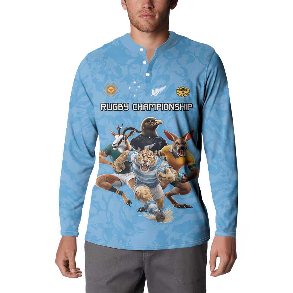 Custom Rugby Southern Hemisphere Button Sweatshirt Argentina AUNZ South Africa Mascot Blue - Aussie Hoodie