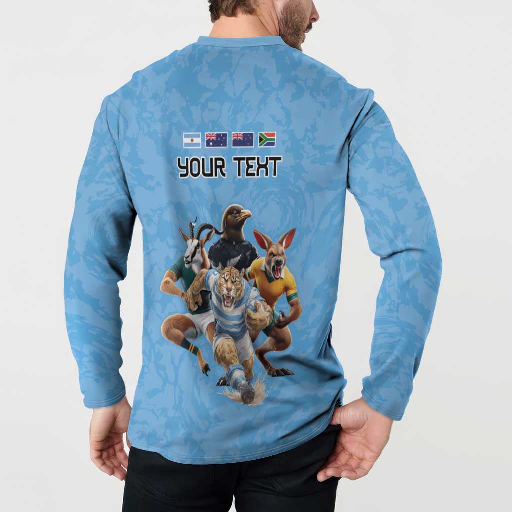 Custom Rugby Southern Hemisphere Button Sweatshirt Argentina AUNZ South Africa Mascot Blue - Aussie Hoodie