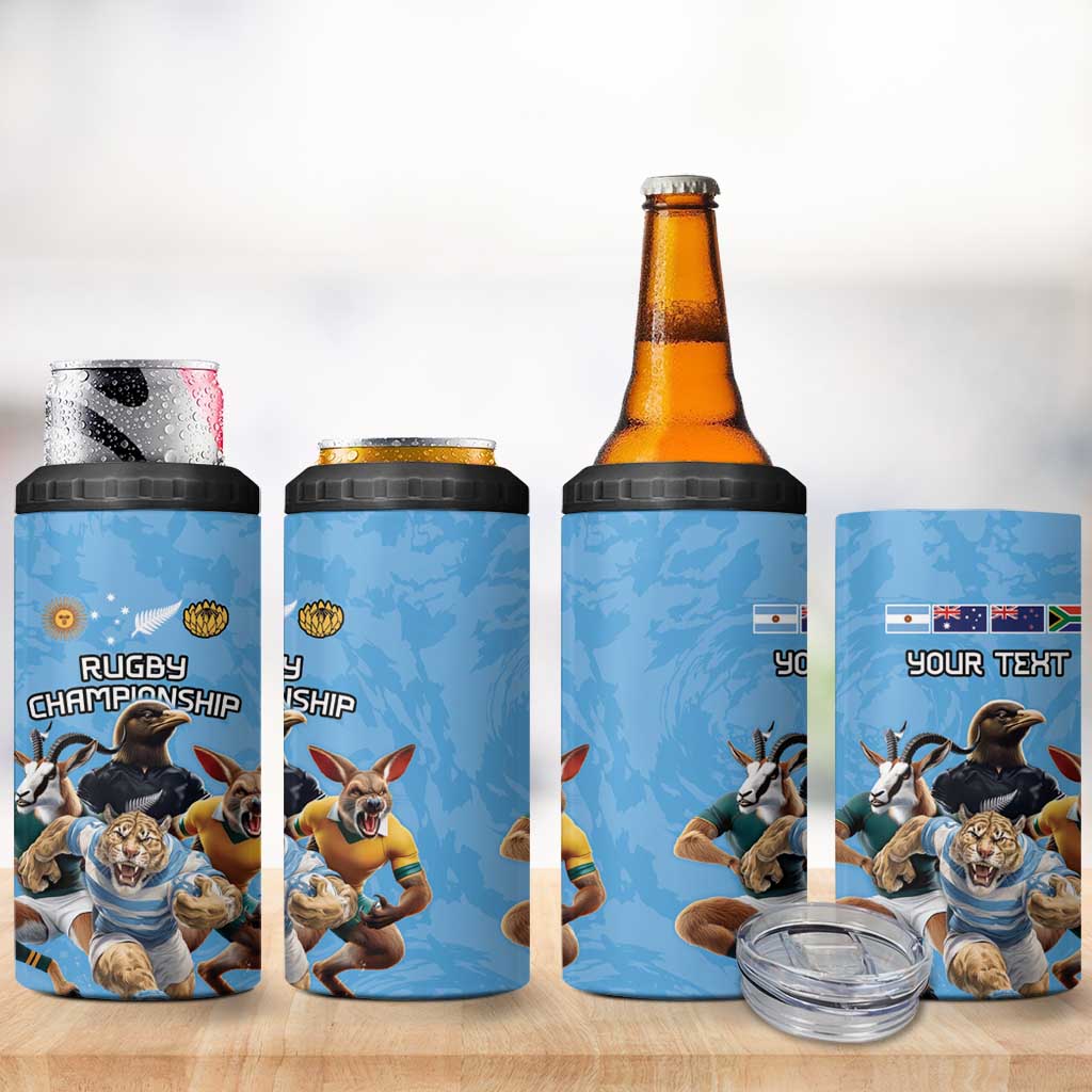 Custom Rugby Southern Hemisphere 4 in 1 Can Cooler Tumbler Argentina AUNZ South Africa Mascot Blue - Aussie Hoodie