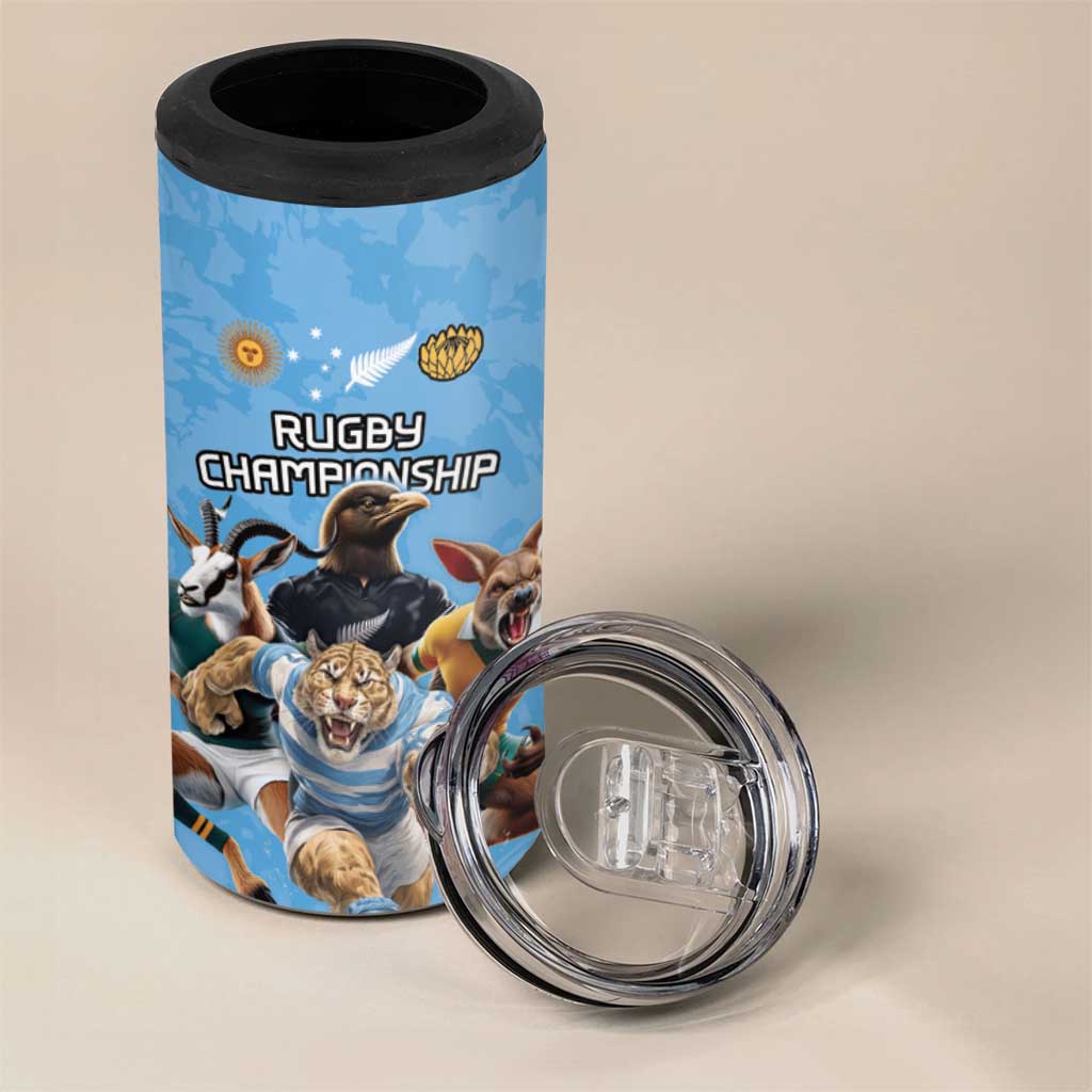 Custom Rugby Southern Hemisphere 4 in 1 Can Cooler Tumbler Argentina AUNZ South Africa Mascot Blue - Aussie Hoodie