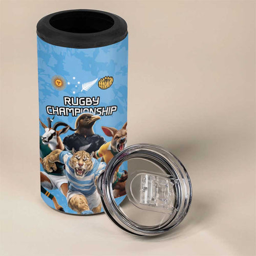 Custom Rugby Southern Hemisphere 4 in 1 Can Cooler Tumbler Argentina AUNZ South Africa Mascot Blue - Aussie Hoodie