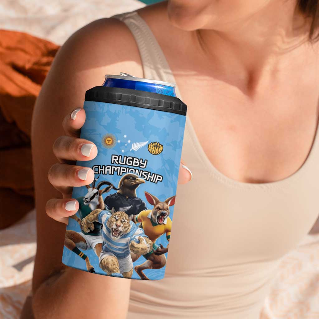 Custom Rugby Southern Hemisphere 4 in 1 Can Cooler Tumbler Argentina AUNZ South Africa Mascot Blue - Aussie Hoodie