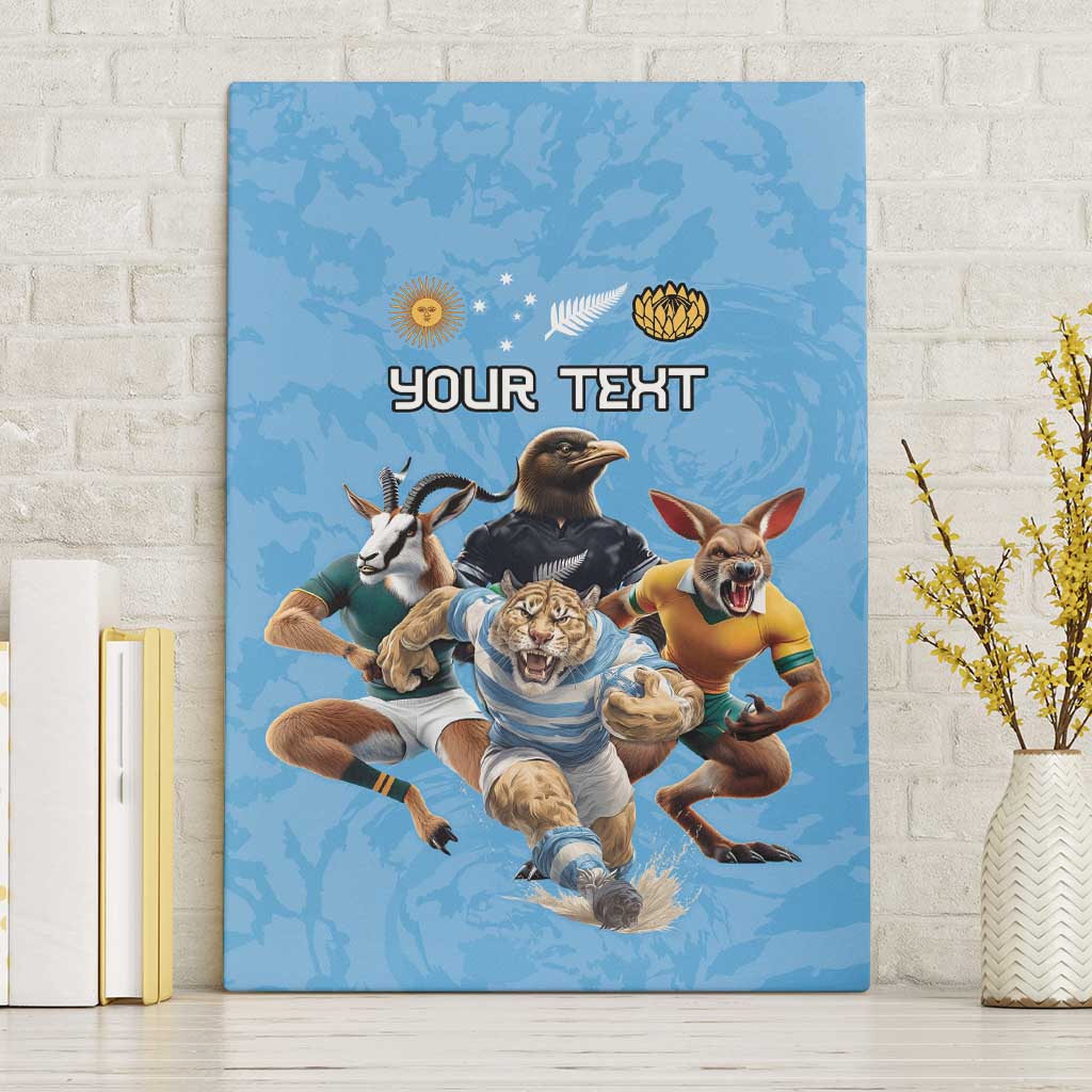Custom Rugby Southern Hemisphere Canvas Wall Art Argentina AUNZ South Africa Mascot Blue - Aussie Hoodie