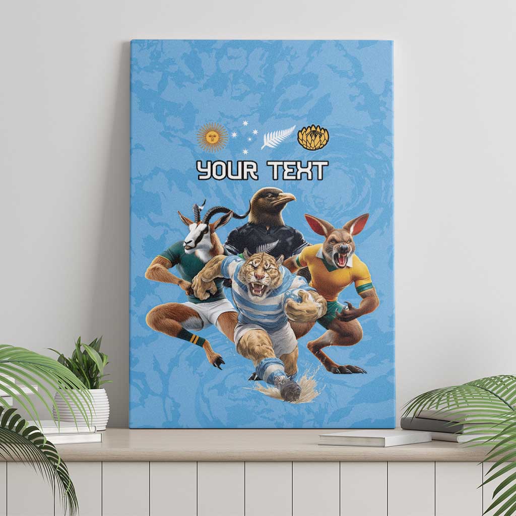 Custom Rugby Southern Hemisphere Canvas Wall Art Argentina AUNZ South Africa Mascot Blue - Aussie Hoodie