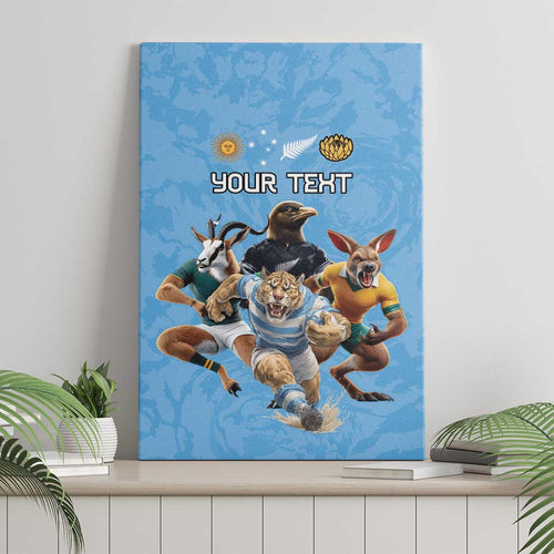 Custom Rugby Southern Hemisphere Canvas Wall Art Argentina AUNZ South Africa Mascot Blue - Aussie Hoodie