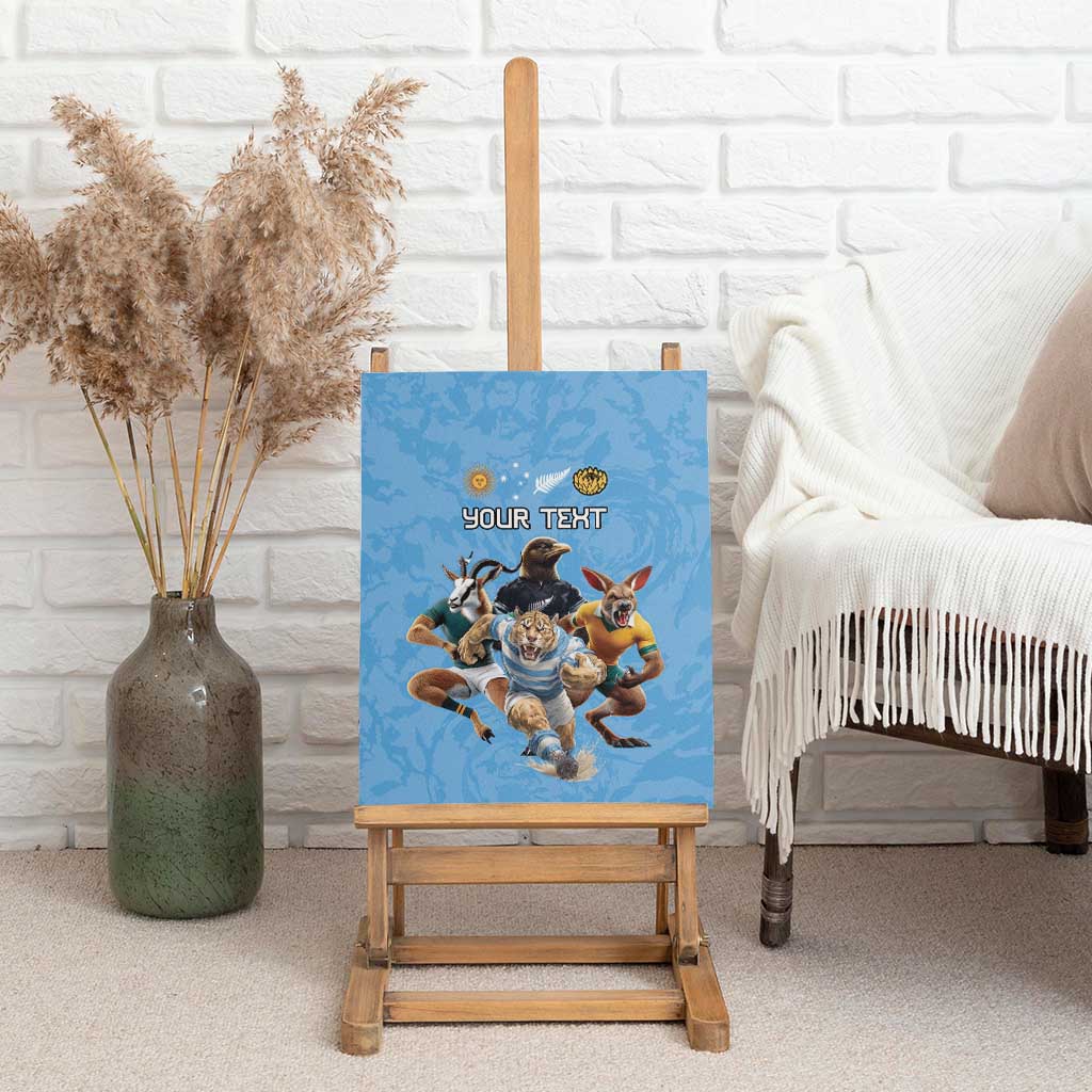 Custom Rugby Southern Hemisphere Canvas Wall Art Argentina AUNZ South Africa Mascot Blue - Aussie Hoodie