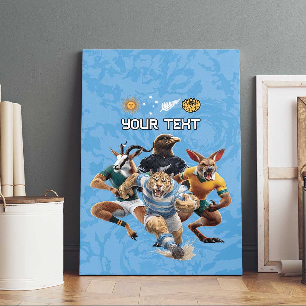 Custom Rugby Southern Hemisphere Canvas Wall Art Argentina AUNZ South Africa Mascot Blue - Aussie Hoodie