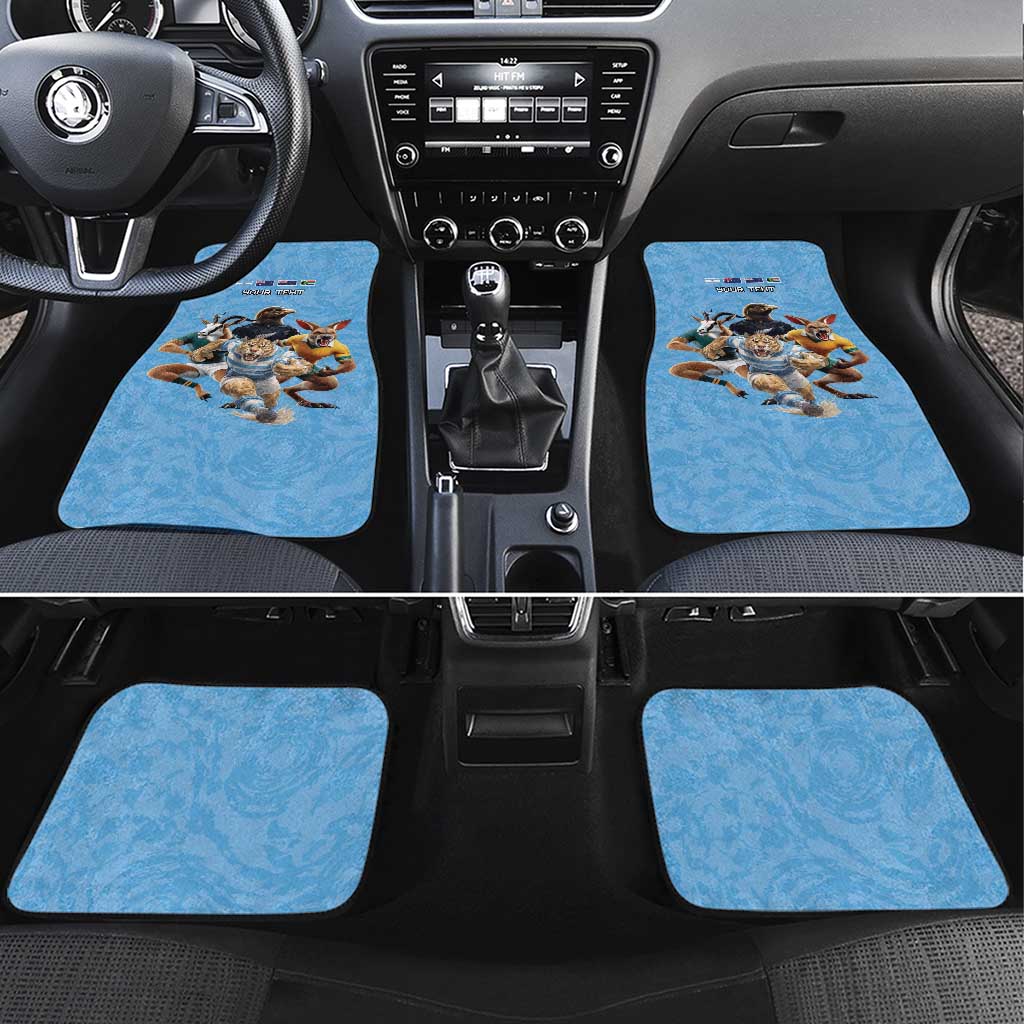 Custom Rugby Southern Hemisphere Car Mats Argentina AUNZ South Africa Mascot Blue - Aussie Hoodie