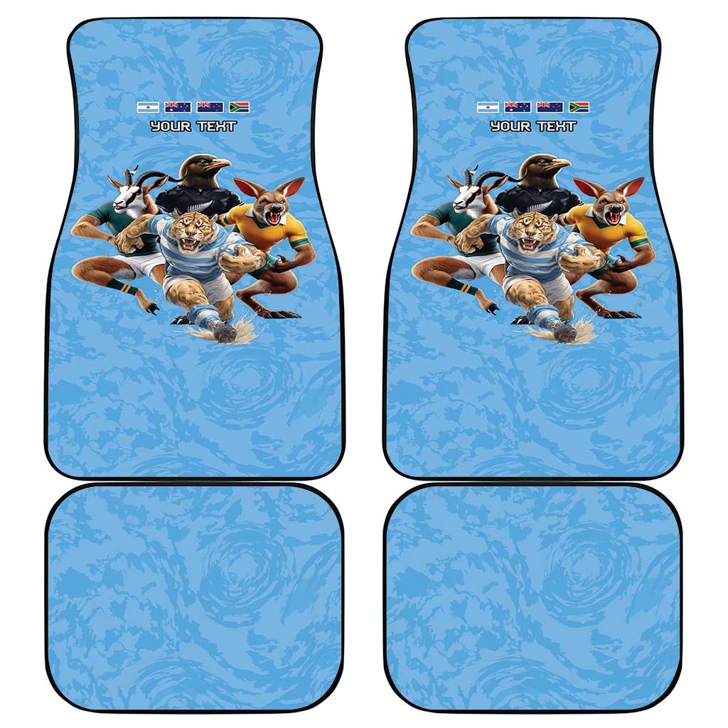 Custom Rugby Southern Hemisphere Car Mats Argentina AUNZ South Africa Mascot Blue - Aussie Hoodie