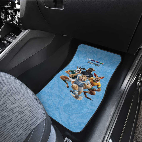 Custom Rugby Southern Hemisphere Car Mats Argentina AUNZ South Africa Mascot Blue - Aussie Hoodie
