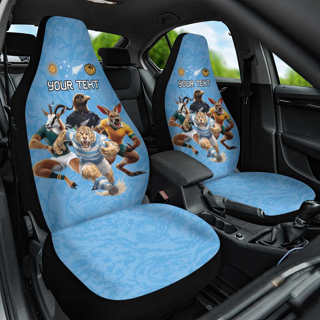 Custom Rugby Southern Hemisphere Car Seat Cover Argentina AUNZ South Africa Mascot Blue - Aussie Hoodie