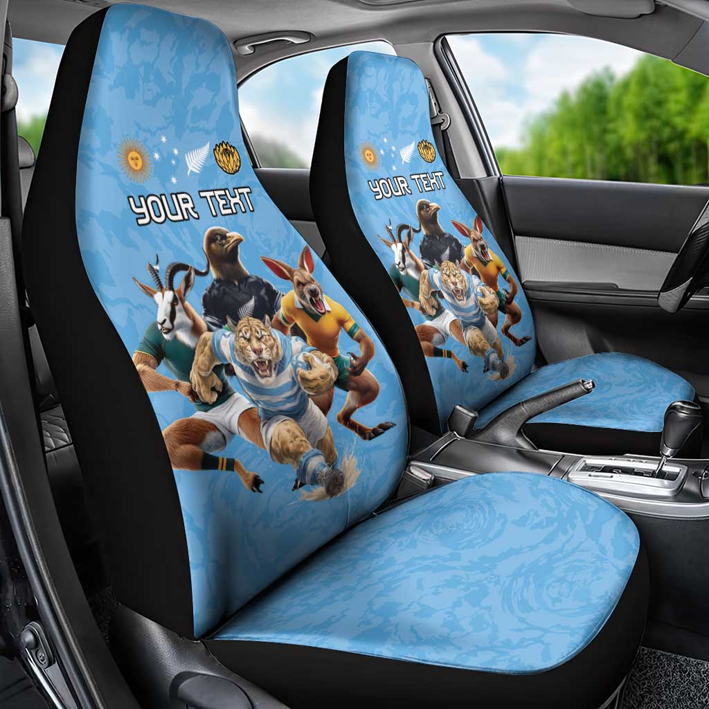 Custom Rugby Southern Hemisphere Car Seat Cover Argentina AUNZ South Africa Mascot Blue - Aussie Hoodie