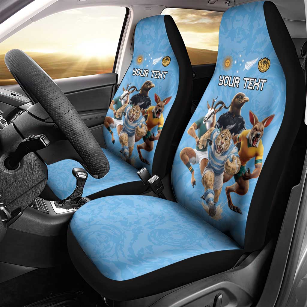 Custom Rugby Southern Hemisphere Car Seat Cover Argentina AUNZ South Africa Mascot Blue - Aussie Hoodie