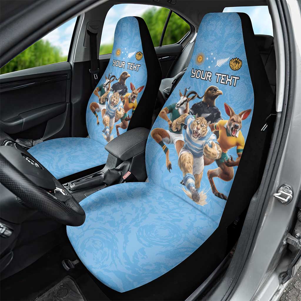 Custom Rugby Southern Hemisphere Car Seat Cover Argentina AUNZ South Africa Mascot Blue - Aussie Hoodie