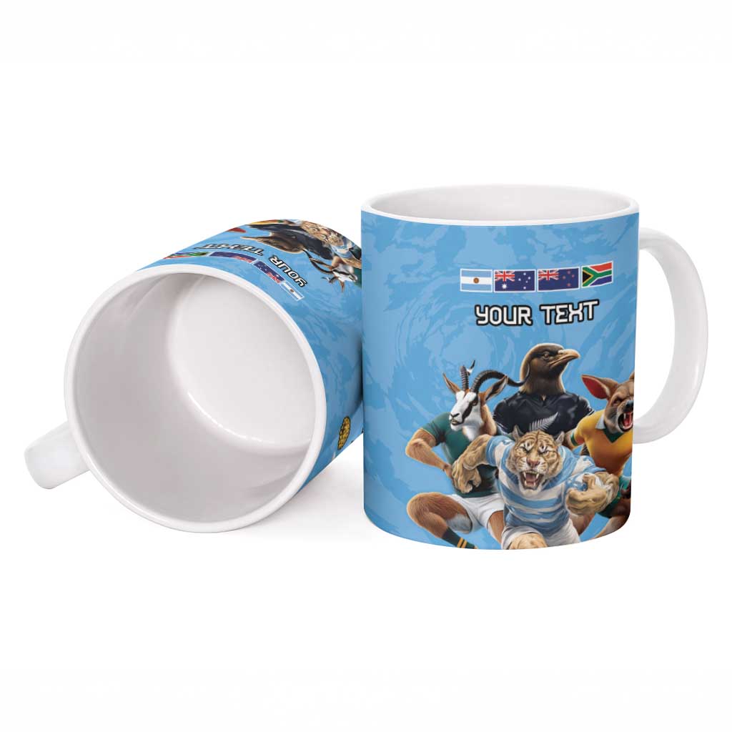 Custom Rugby Southern Hemisphere Ceramic Mug Argentina AUNZ South Africa Mascot Blue - Aussie Hoodie