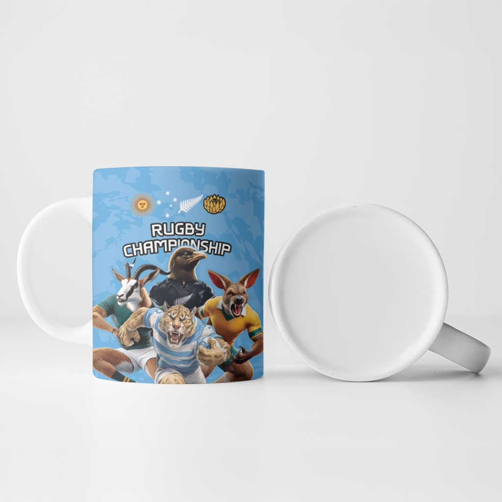 Custom Rugby Southern Hemisphere Ceramic Mug Argentina AUNZ South Africa Mascot Blue - Aussie Hoodie