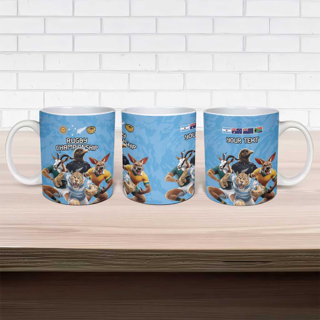 Custom Rugby Southern Hemisphere Ceramic Mug Argentina AUNZ South Africa Mascot Blue - Aussie Hoodie