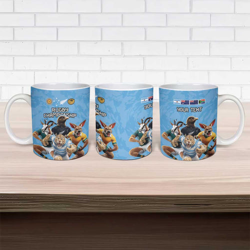 Custom Rugby Southern Hemisphere Ceramic Mug Argentina AUNZ South Africa Mascot Blue - Aussie Hoodie