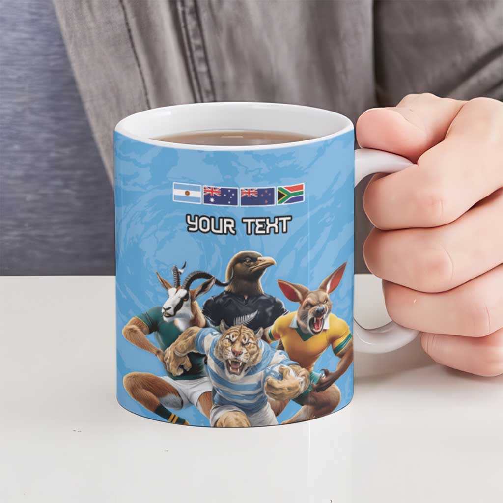 Custom Rugby Southern Hemisphere Ceramic Mug Argentina AUNZ South Africa Mascot Blue - Aussie Hoodie