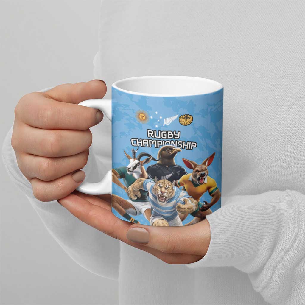 Custom Rugby Southern Hemisphere Ceramic Mug Argentina AUNZ South Africa Mascot Blue - Aussie Hoodie