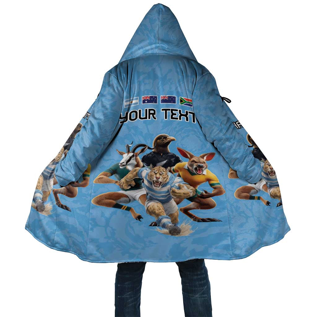 Custom Rugby Southern Hemisphere Cloak Argentina AUNZ South Africa Mascot Blue - Aussie Hoodie