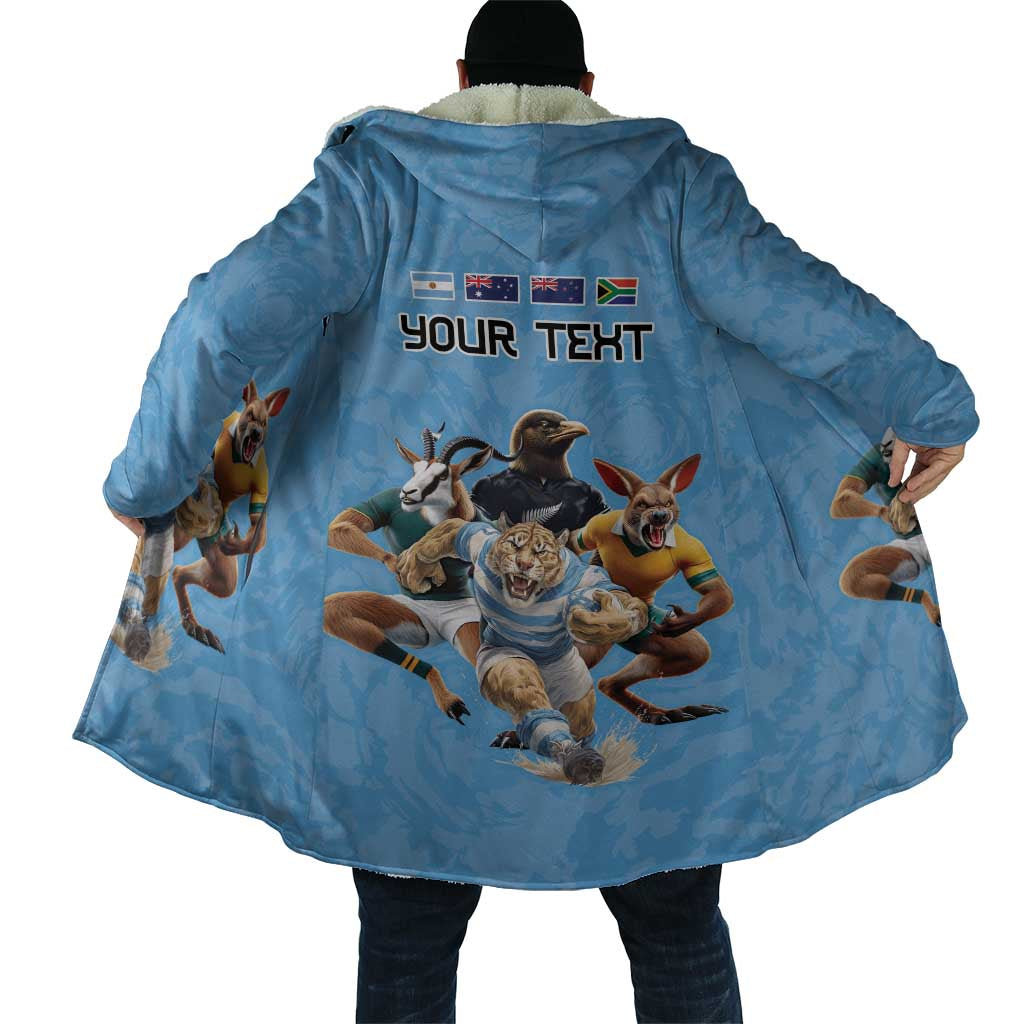 Custom Rugby Southern Hemisphere Cloak Argentina AUNZ South Africa Mascot Blue - Aussie Hoodie