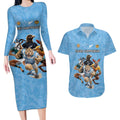 Custom Rugby Southern Hemisphere Couples Matching Long Sleeve Bodycon Dress and Hawaiian Shirt Argentina AUNZ South Africa Mascot Blue - Aussie Hoodie