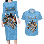 Custom Rugby Southern Hemisphere Couples Matching Long Sleeve Bodycon Dress and Hawaiian Shirt Argentina AUNZ South Africa Mascot Blue - Aussie Hoodie