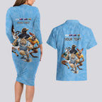 Custom Rugby Southern Hemisphere Couples Matching Long Sleeve Bodycon Dress and Hawaiian Shirt Argentina AUNZ South Africa Mascot Blue - Aussie Hoodie
